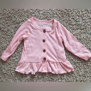 Tahari Baby Pink Ribbed Button Top Ruffle Hem Size 6-9M
